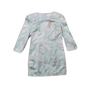 NEW - Ariana Rockefeller Dress Womens 4 Silver Blue Jacquard 1/2 Sleeve Evening